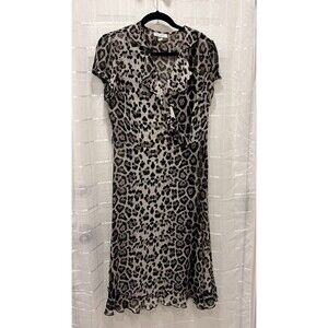 Dressbarn Leopard Print Ruffle Dress Short Sleeve Knee Length Size 10